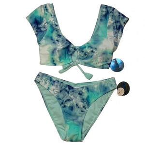 Decree Swim Bikini 2-Piece Set Blue Tie Dye Size Small NWT